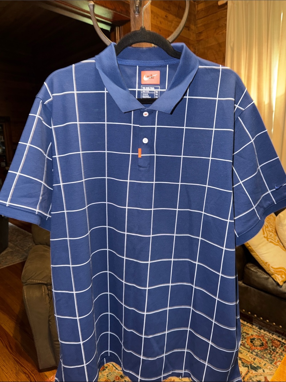 Nike Men’s Blue Polo with White Windowpane Grid